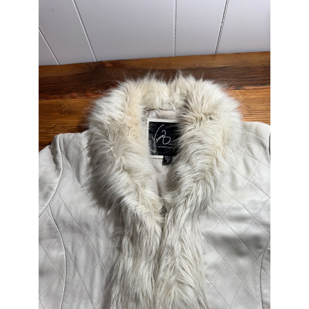 Y2K Venus Williams x Wilsons Leather Ivory Quilted Faux Fur Trim Jacket Medium - Picture 6 of 12